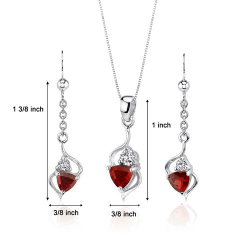 Garnet Pendant Earrings Set Sterling Silver Trillion 2.25 cts