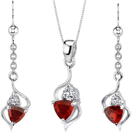 Garnet Pendant Earrings Set Sterling Silver Trillion 2.25 cts