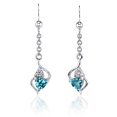 Swiss Blue Topaz Pendant Earrings Set Sterling Silver Trillion