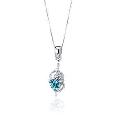 Swiss Blue Topaz Pendant Earrings Set Sterling Silver Trillion