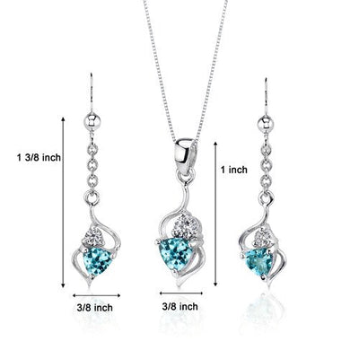 Swiss Blue Topaz Pendant Earrings Set Sterling Silver Trillion