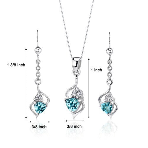 Swiss Blue Topaz Pendant Earrings Set Sterling Silver Trillion