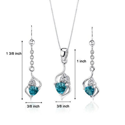 London Blue Topaz Pendant Earrings Set Sterling Silver Trillion