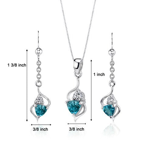 London Blue Topaz Pendant Earrings Set Sterling Silver Trillion