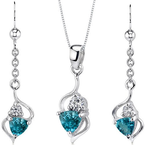 London Blue Topaz Pendant Earrings Set Sterling Silver Trillion