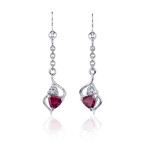 Ruby Pendant Earrings Set Sterling Silver Trillion 2.25 Carats