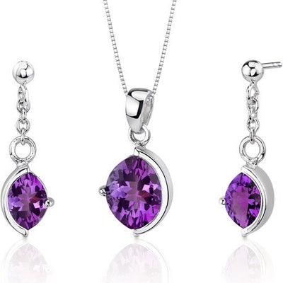 Amethyst Pendant Earrings Set Sterling Silver Marquise 4 Carats