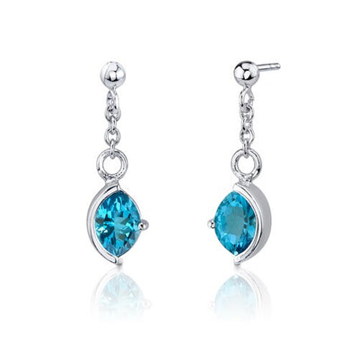 Swiss Blue Topaz Pendant Earrings Set Sterling Silver Marquise