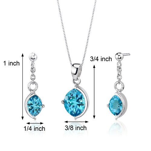 Swiss Blue Topaz Pendant Earrings Set Sterling Silver Marquise