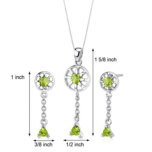 Peridot Pendant Earrings Set Sterling Silver Heart Shape 2 cts