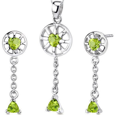 Peridot Pendant Earrings Set Sterling Silver Heart Shape 2 cts