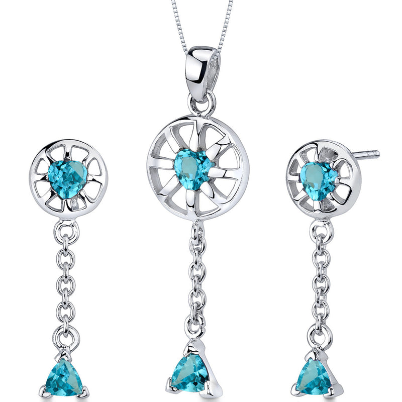 Swiss Blue Topaz Pendant Earrings Set Sterling Silver