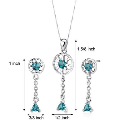 London Blue Topaz Pendant Earrings Set Sterling Silver Heart