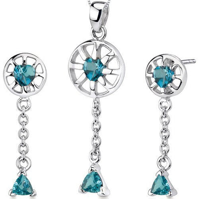 London Blue Topaz Pendant Earrings Set Sterling Silver Heart