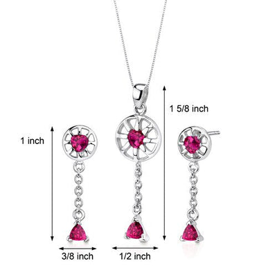 Ruby Pendant Earrings Set Sterling Silver Heart Shape 2.25 cts SS3288