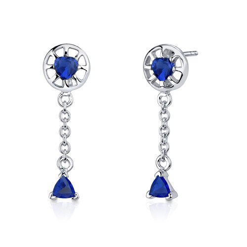 Blue Sapphire Pendant Earrings Set Sterling Silver Heart Shape 2.50 carats