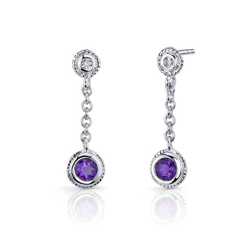 Amethyst Pendant Earrings Set Sterling Silver Round Shape 1 cts