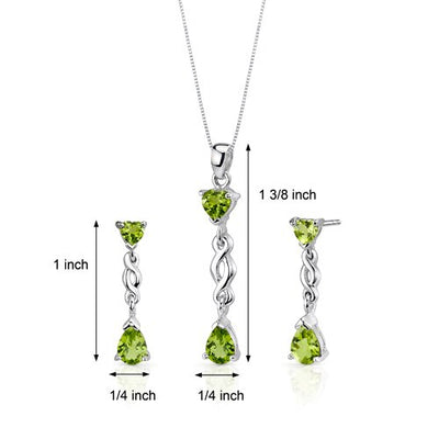 Peridot Pendant Earrings Set Sterling Silver Pear 3.25 Carats