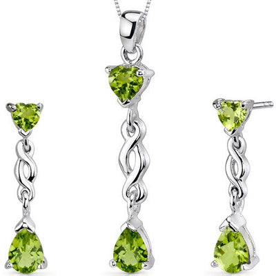 Peridot Pendant Earrings Set Sterling Silver Pear 3.25 Carats