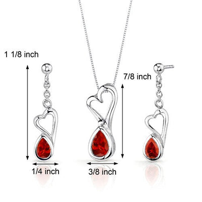 Garnet Pendant Earrings Set Sterling Silver Pear Shape 2 Carats