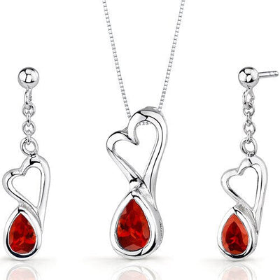 Garnet Pendant Earrings Set Sterling Silver Pear Shape 2 Carats