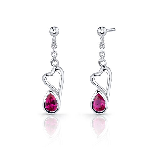 Ruby Pendant Earrings Set Sterling Silver Pear Shape 2 Carats