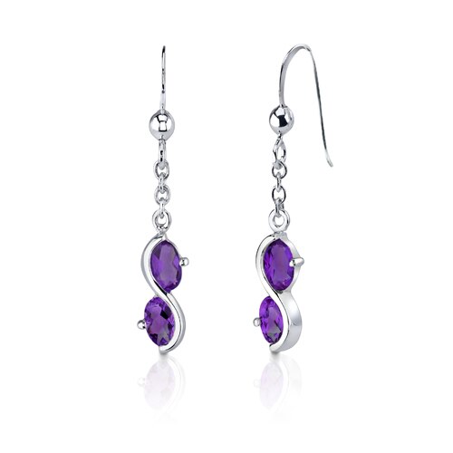 Amethyst Pendant Earrings Set Sterling Silver Oval 2.25 Carats