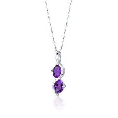 Amethyst Pendant Earrings Set Sterling Silver Oval 2.25 Carats