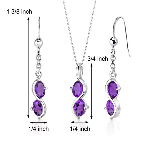 Amethyst Pendant Earrings Set Sterling Silver Oval 2.25 Carats