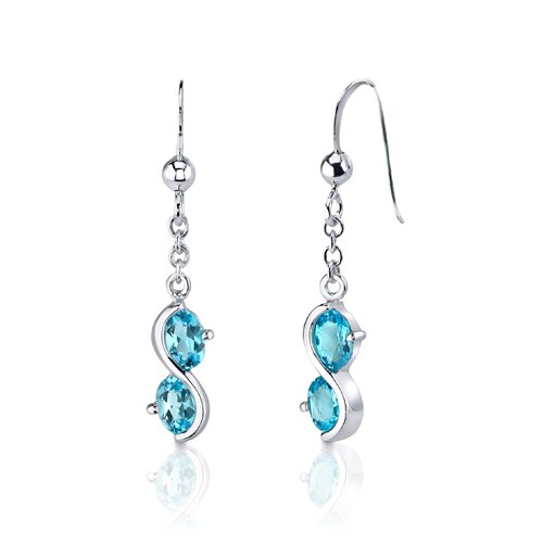 Swiss Blue Topaz Pendant Earrings Set Sterling Silver Oval