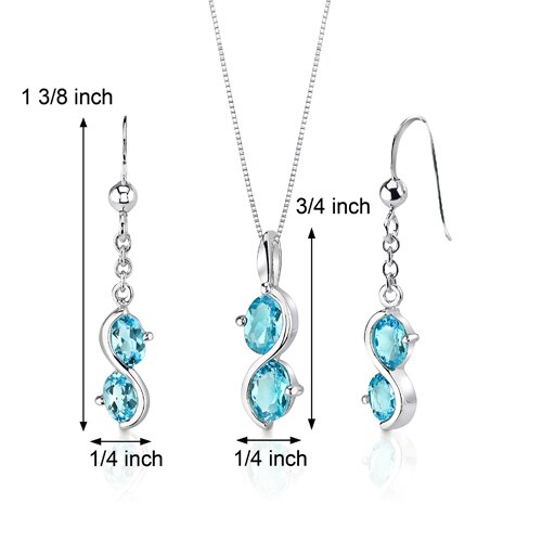 Swiss Blue Topaz Pendant Earrings Set Sterling Silver Oval