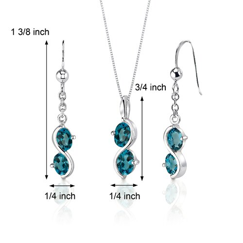 London Blue Topaz Pendant Earrings Set Sterling Silver Oval