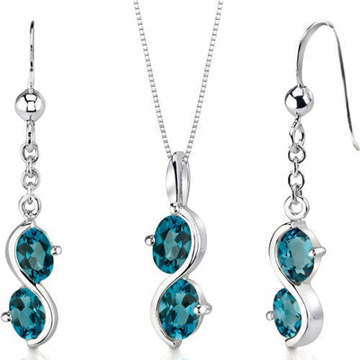 London Blue Topaz Pendant Earrings Set Sterling Silver Oval