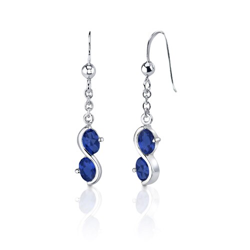 Blue Sapphire Pendant Earrings Set Sterling Silver Oval