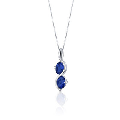 Blue Sapphire Pendant Earrings Set Sterling Silver Oval