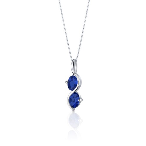 Blue Sapphire Pendant Earrings Set Sterling Silver Oval