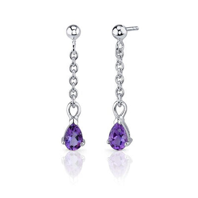 Amethyst Pendant Earrings Set Sterling Silver Pear 1.5 Carats