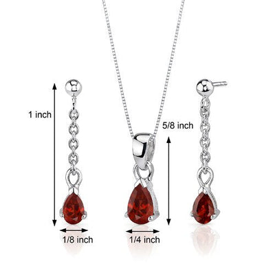 Garnet Pendant Earrings Set Sterling Silver Pear Shape 2 Carats