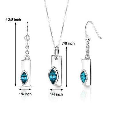 London Blue Topaz Pendant Earrings Set Sterling Silver Marquise