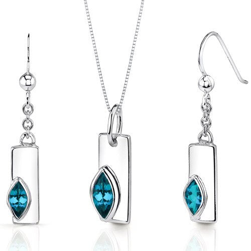 London Blue Topaz Pendant Earrings Set Sterling Silver Marquise