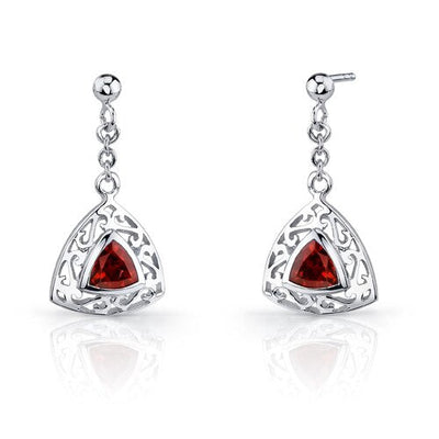 Garnet Pendant Earrings Set Sterling Silver Trillion 1.5 Carats