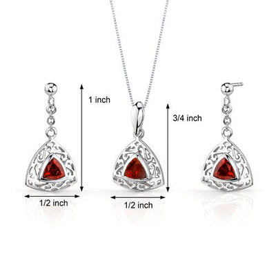 Garnet Pendant Earrings Set Sterling Silver Trillion 1.5 Carats