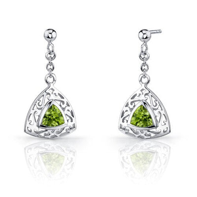 Peridot Pendant Earrings Set Sterling Silver Trillion 1.5 cts