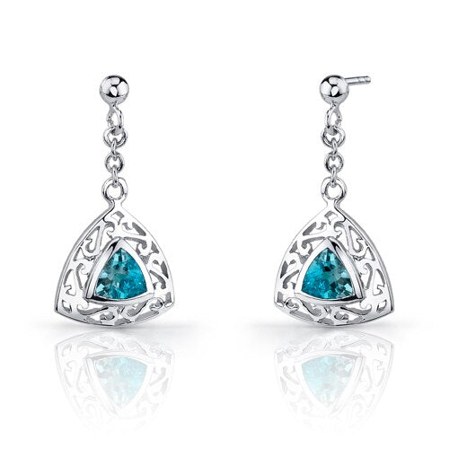 Swiss Blue Topaz Pendant Earrings Set Sterling Silver Trillion