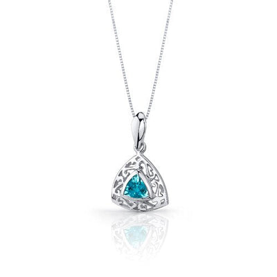 Swiss Blue Topaz Pendant Earrings Set Sterling Silver Trillion