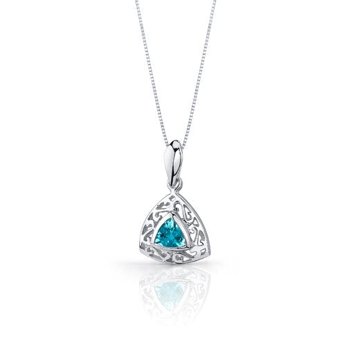 Swiss Blue Topaz Pendant Earrings Set Sterling Silver Trillion