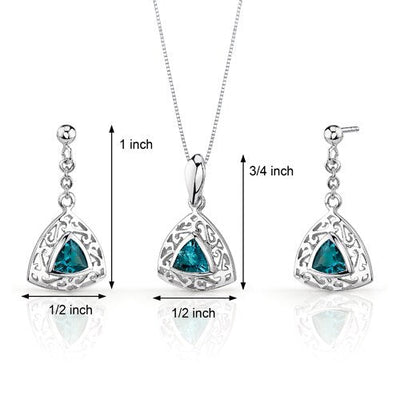 London Blue Topaz Pendant Earrings Set Sterling Silver Trillion