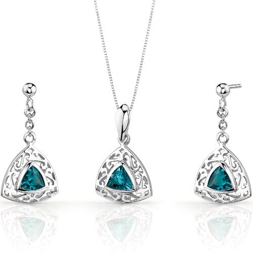 London Blue Topaz Pendant Earrings Set Sterling Silver Trillion