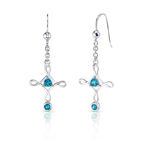 Swiss Blue Topaz Pendant Earrings Set Sterling Silver Trillion