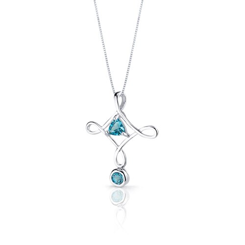 Swiss Blue Topaz Pendant Earrings Set Sterling Silver Trillion